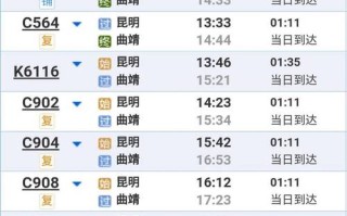 福建到昆明火车时刻表几点发车？